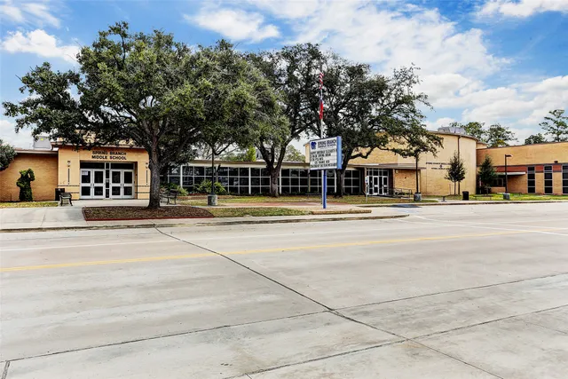front view of a building with a street