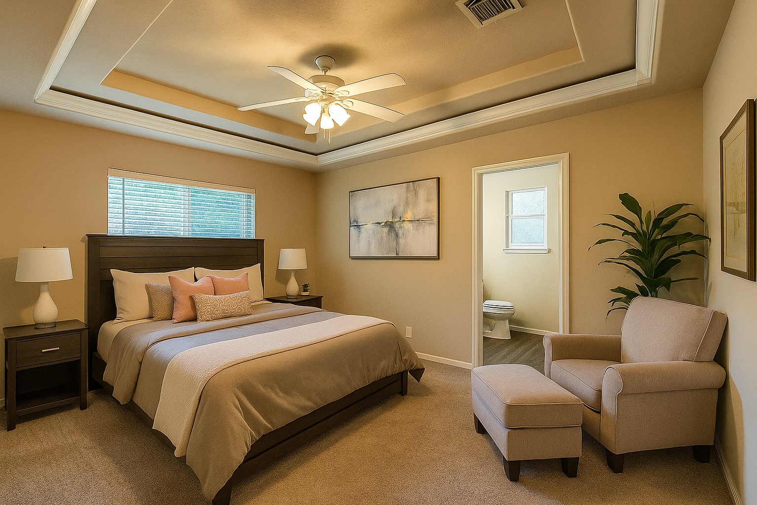 12595 Royal Springs Road Conroe, TX 77303 - Photo 19 of 26 a bedroom with bed and a chandelier