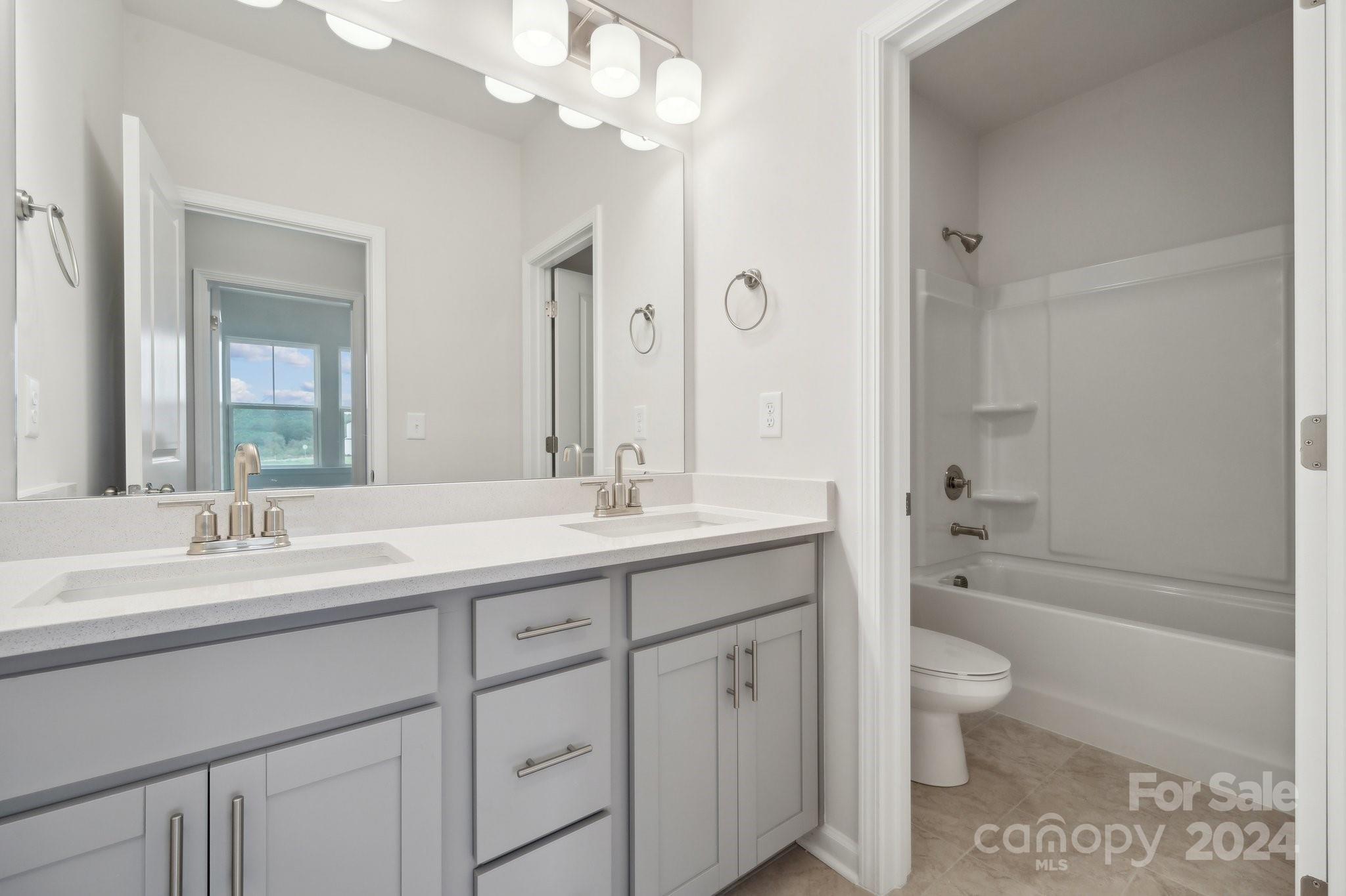 8610 Miles Gap Road Indian Land, SC 29707 - Photo 20 of 26 a bathroom with a sink a toilet and a large mirror