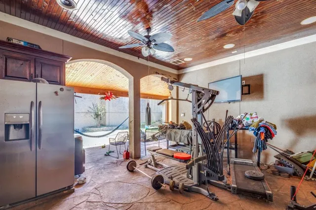 a view of a room with gym equipment