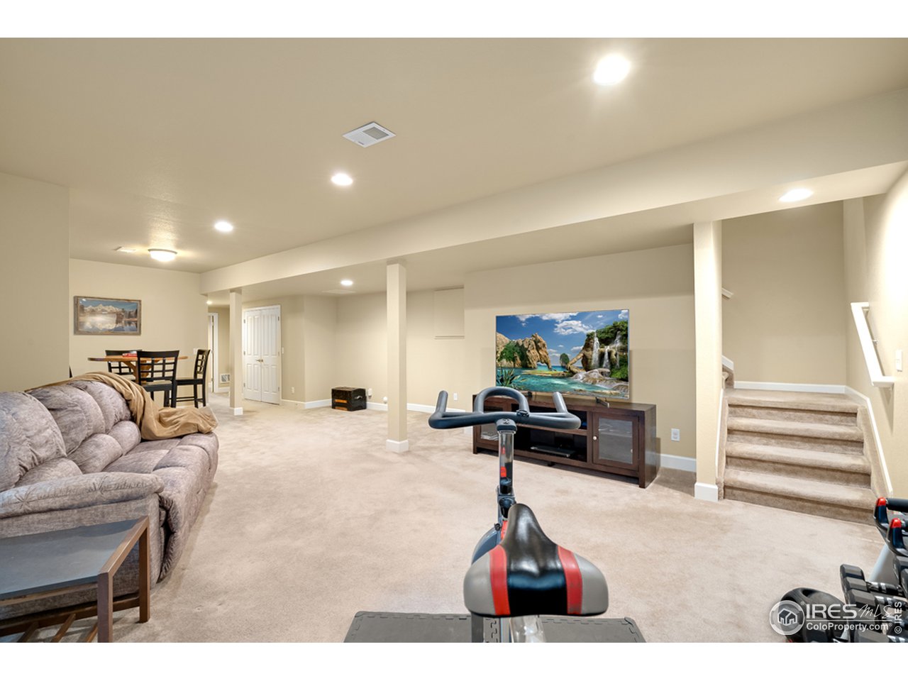 709 Snowy Plain Road Fort Collins, CO 80525 - Photo 28 of 40 Basement recreation room with plenty of space for media entertainment and hobbies.