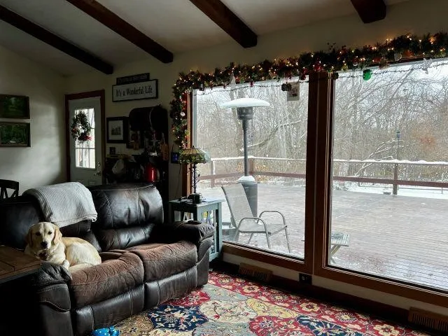 a living room with furniture