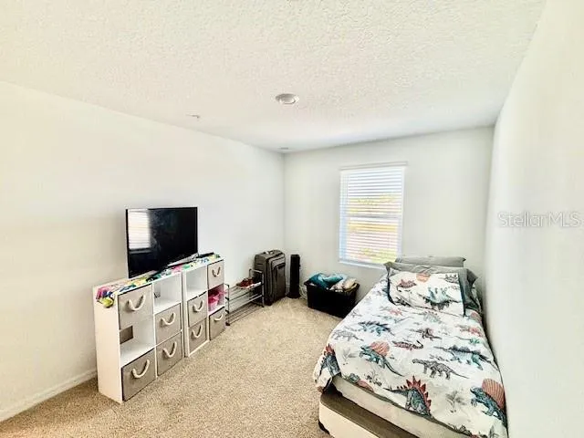 a bedroom with bed and flat screen tv