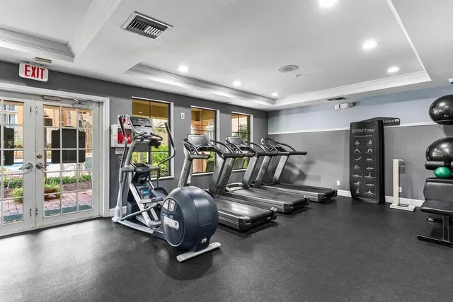 a view of a room with gym equipment