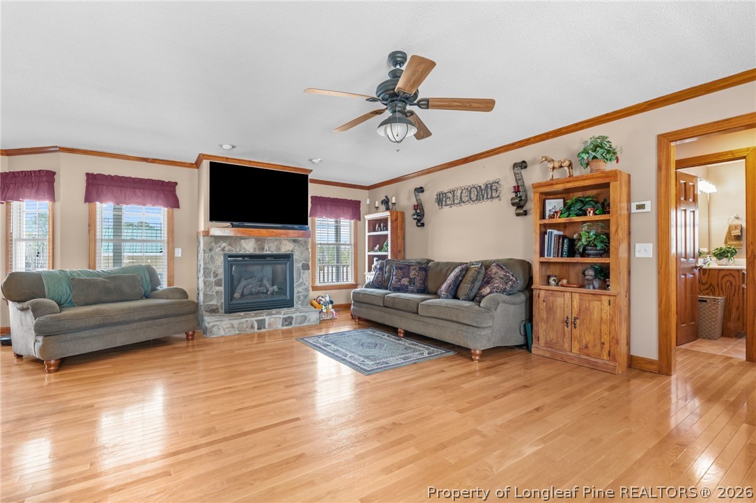 4240 Nicholson Road Cameron, NC 28326 - Photo 28 of 49 a living room with furniture a flat screen tv and a fireplace