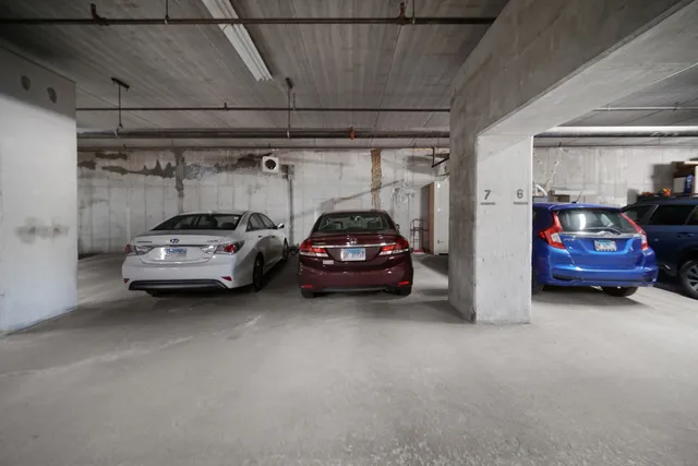 a car parked in a garage