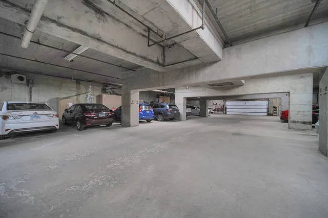 a view of a car parked in garage