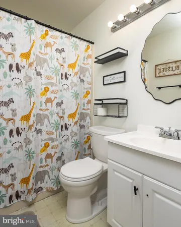 a bathroom with a sink mirror vanity and toilet