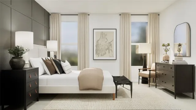 a bedroom with furniture and wooden floor