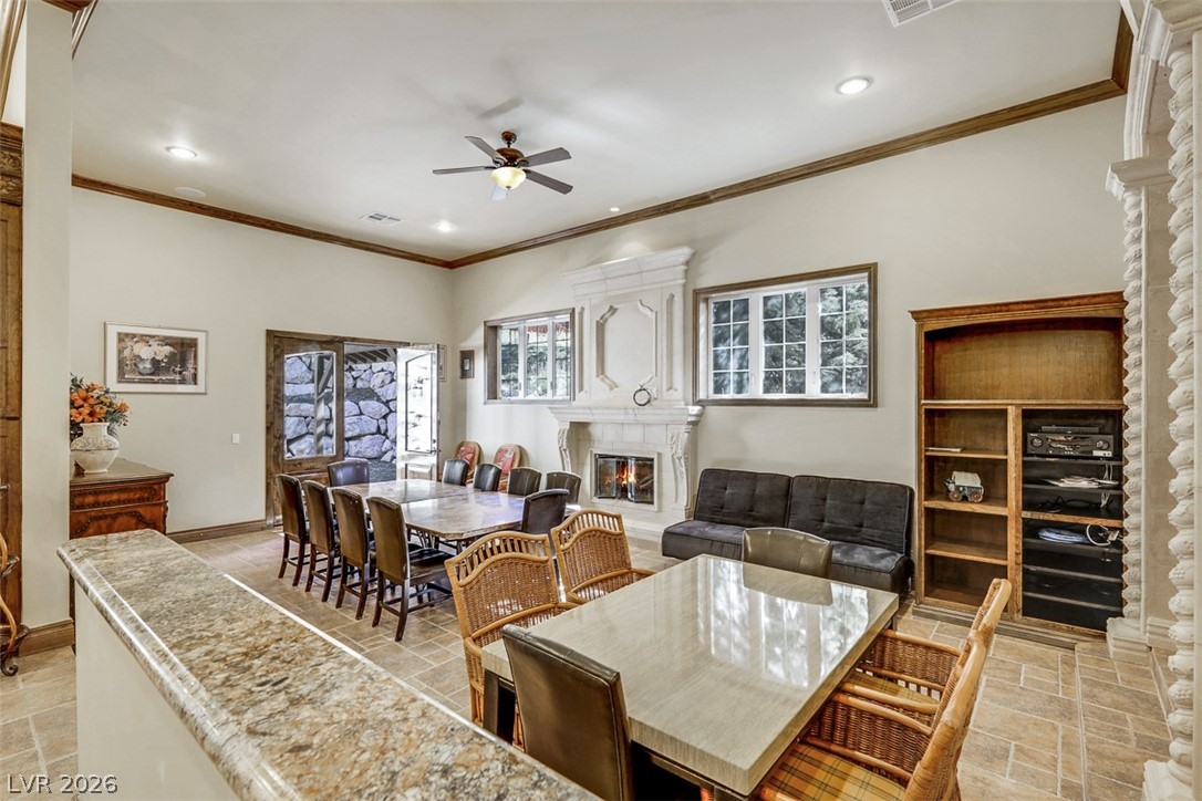 264 Crestview Drive Mount Charleston, NV 89124 - Photo 32 of 78 This expansive room offers a versatile layout, featuring both dining and living areas for gracious entertaining.