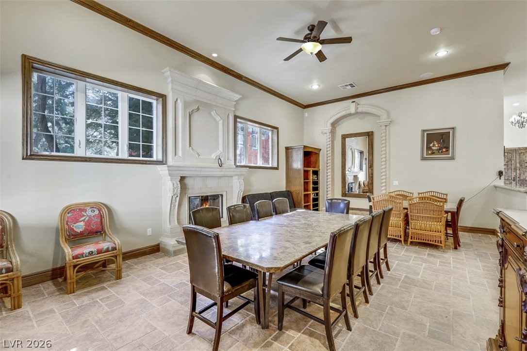 264 Crestview Drive Mount Charleston, NV 89124 - Photo 35 of 78 This spacious dining room features a grand fireplace and ample seating for gatherings.