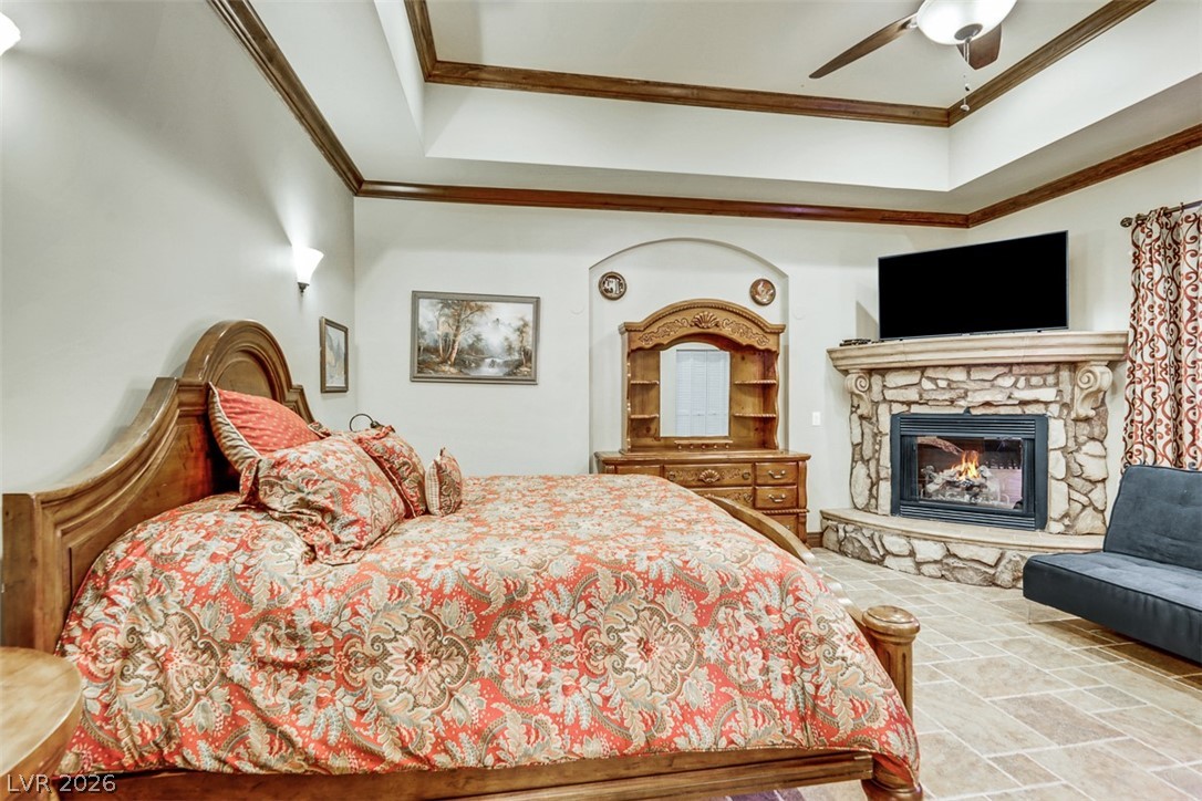 264 Crestview Drive Mount Charleston, NV 89124 - Photo 38 of 78 This spacious bedroom offers a tranquil retreat with elegant architectural details.