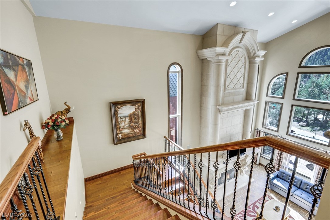 264 Crestview Drive Mount Charleston, NV 89124 - Photo 41 of 78 This grand foyer welcomes with soaring ceilings and a magnificent fireplace.