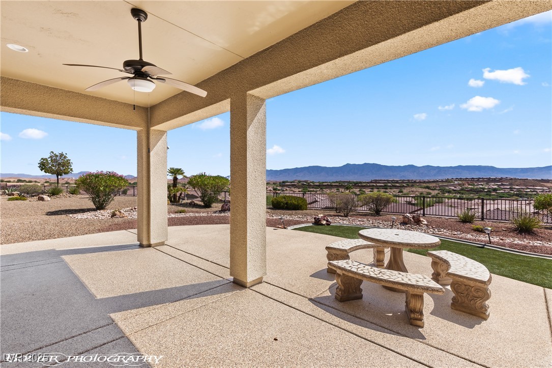 1348 Basin View Mesquite, NV 89034 - Photo 49 of 70 View of patio featuring a mountain view and a ceiling fan