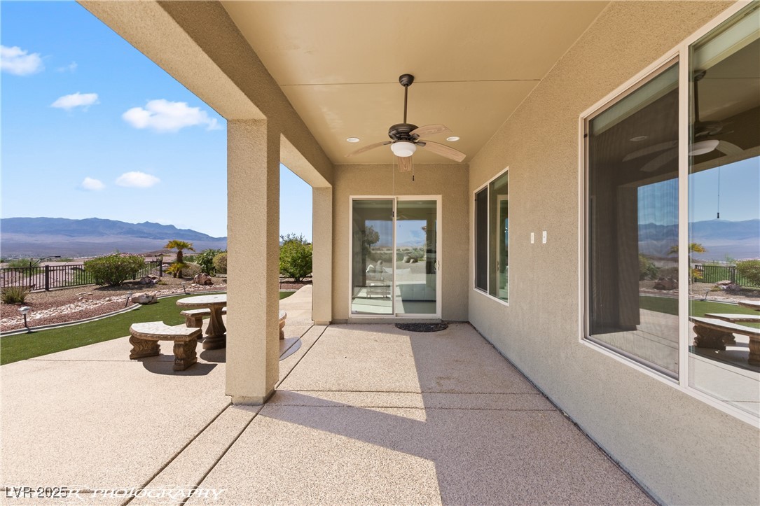 1348 Basin View Mesquite, NV 89034 - Photo 52 of 70 View of patio / terrace featuring a mountain view and ceiling fan