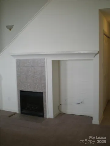 a room with a fireplace