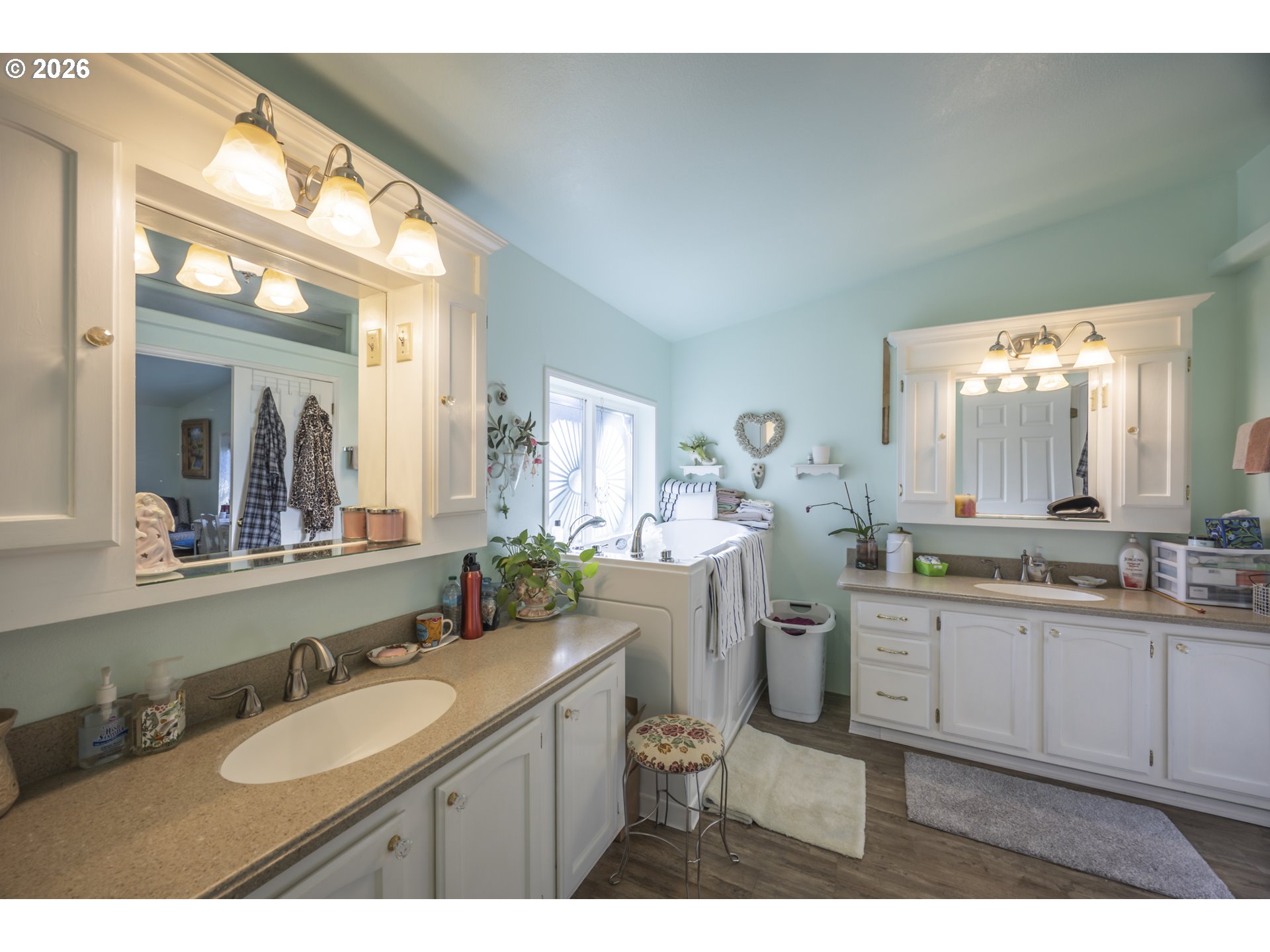 9580 North Fork Siuslaw Road Florence, OR 97439 - Photo 40 of 48 a bathroom with a sink double vanity granite and a mirror