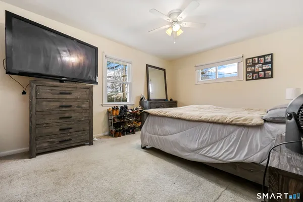 a bed room with a bed and a television