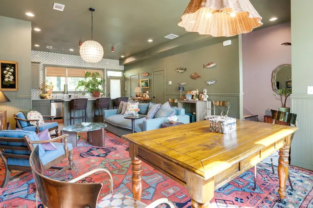 a view of a dining room and livingroom view
