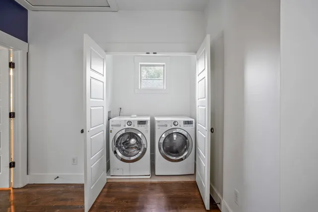 a utility room with dryer and washer
