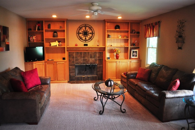 127 Barnes Road Elgin, IL 60124 - Photo 2 of 19 a living room with furniture a flat screen tv and a fireplace