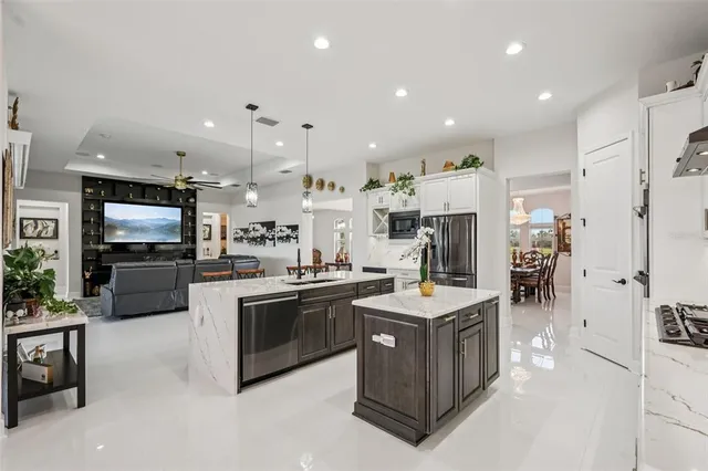 a aerial view of a house with yard and green space