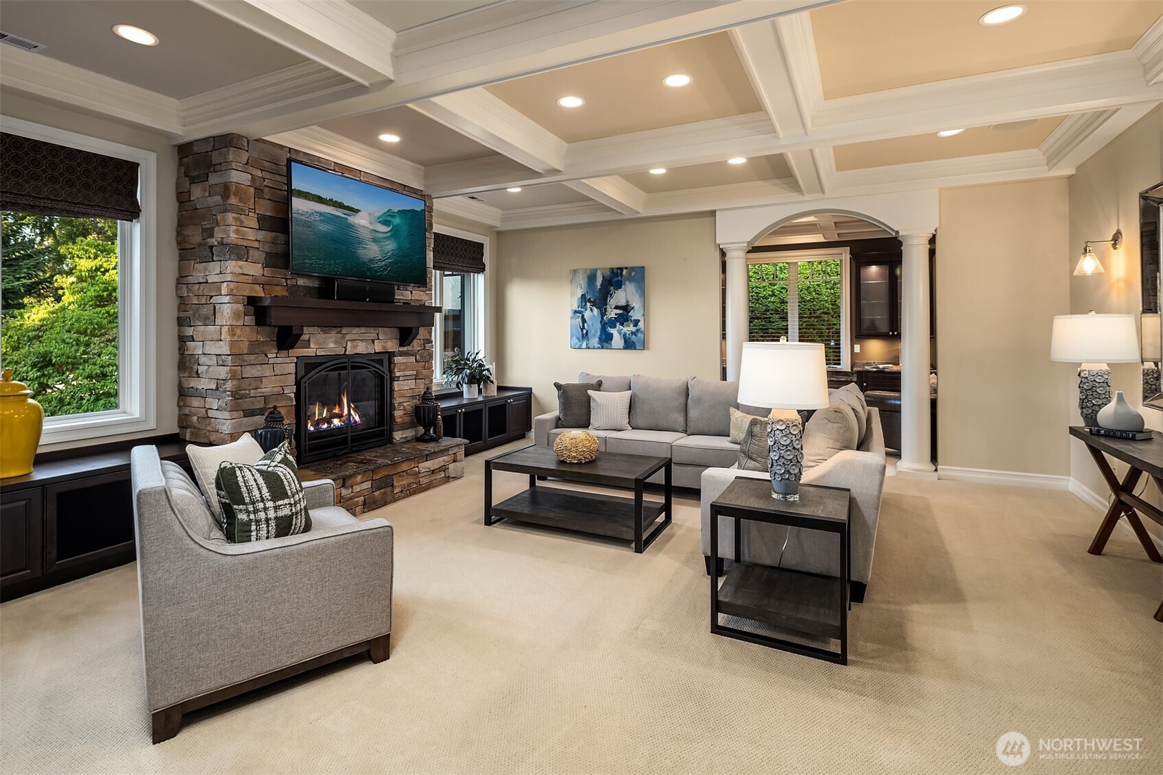 67 Cascade Key Bellevue, WA 98006 - Photo 14 of 39 a living room with furniture and a fireplace