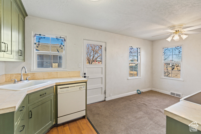 465 North Main Street Richfield, UT 84701 - Photo 24 of 43 Kitchen featuring green cabinets, dishwasher, visible vents, and a sink