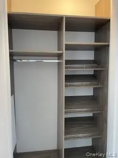 a view of walk in closet with empty racks