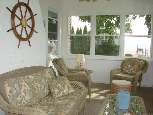 a view of a room with racks on the wall