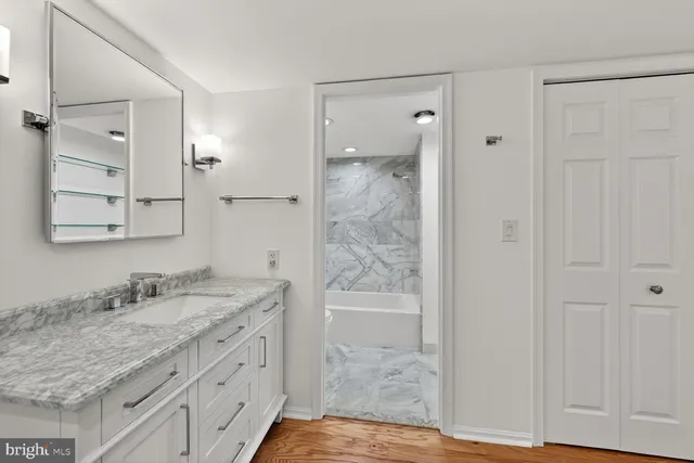 a view of balcony with wooden floor