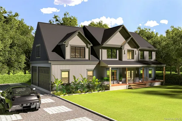 a front view of a house with swimming pool having outdoor seating