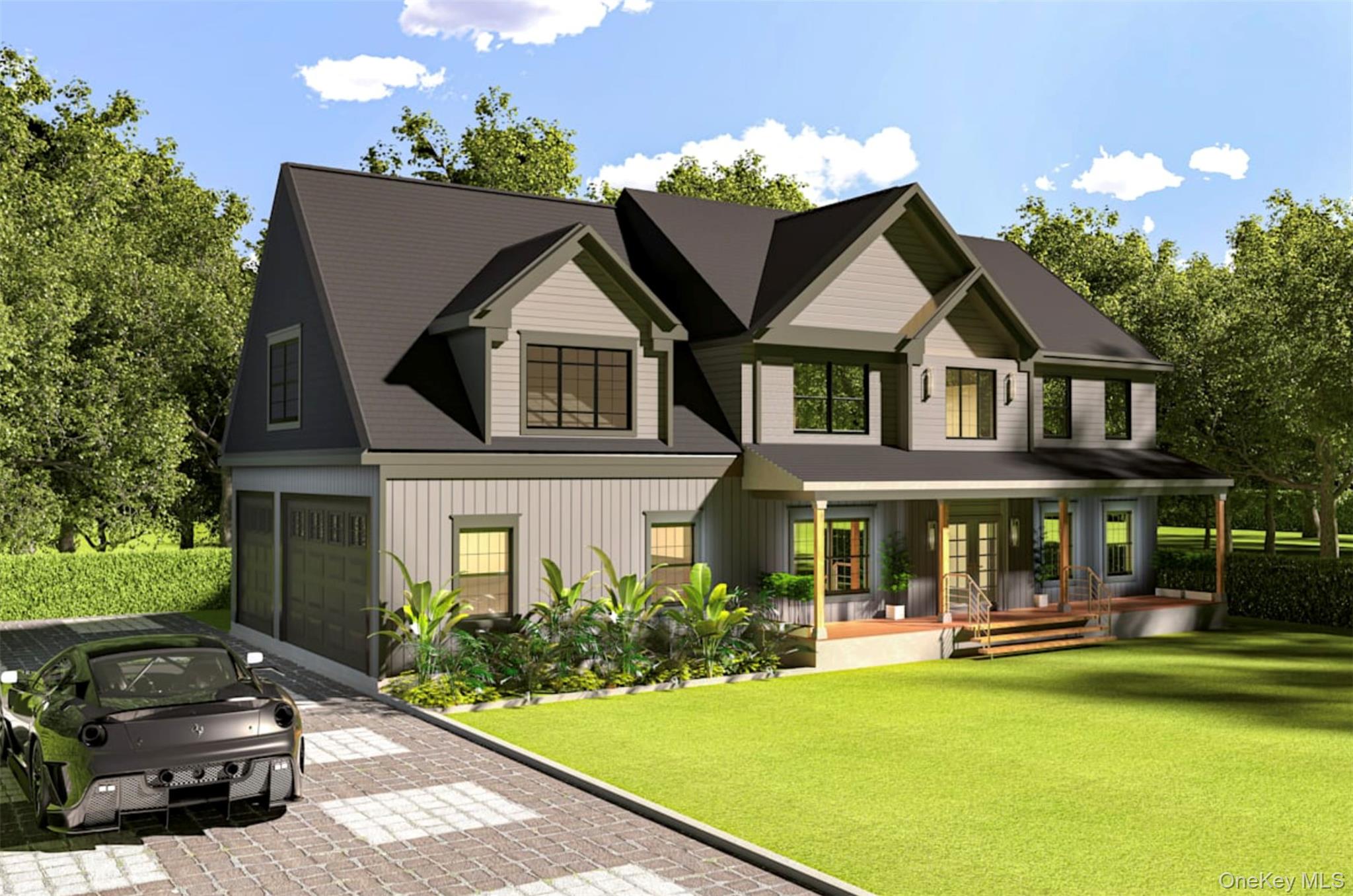 a front view of a house with swimming pool having outdoor seating