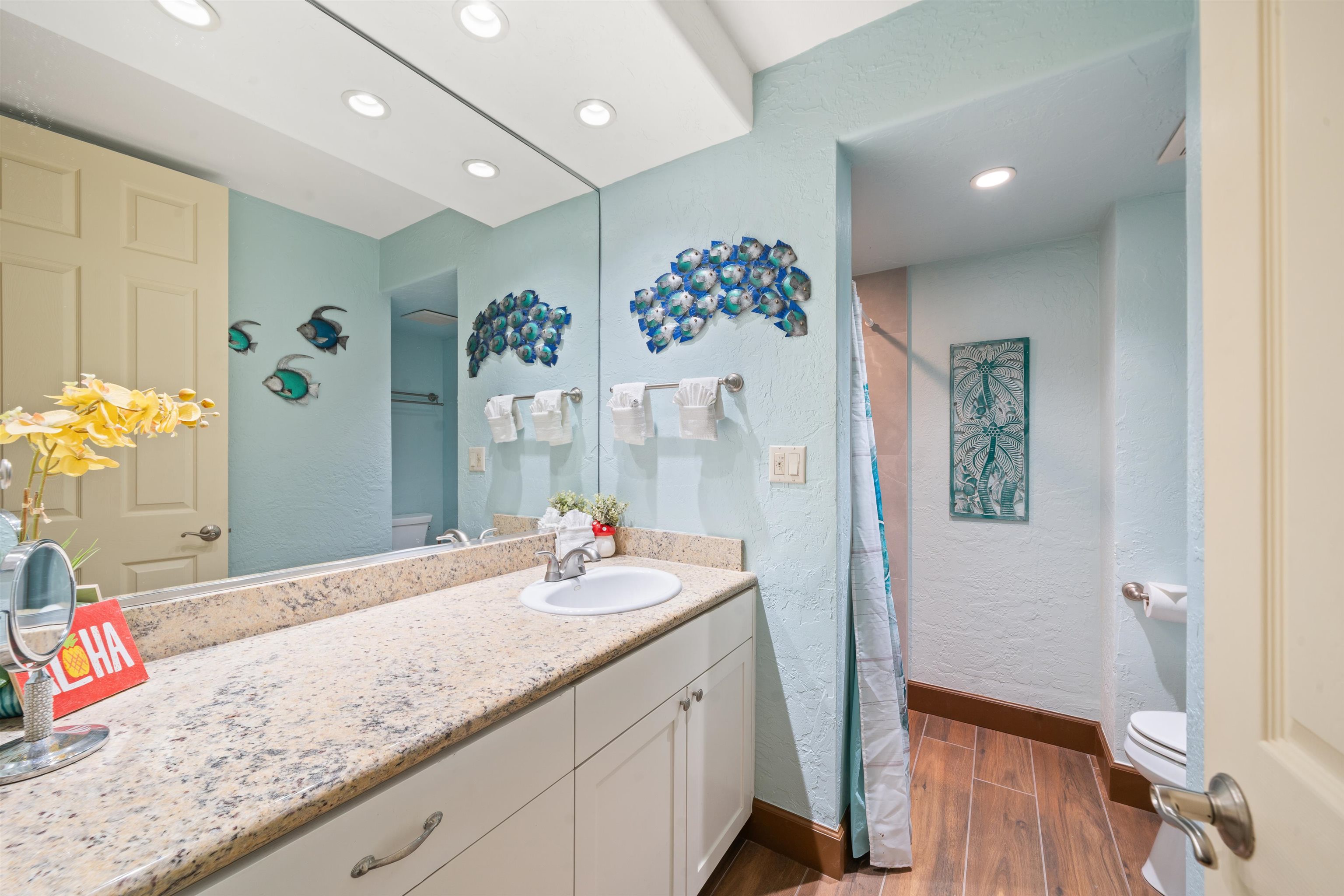 3543 Lower Honoapiilani Road, Unit G103 Lahaina, HI 96761 - Photo 24 of 47 a bathroom with a sink double vanity and a mirror