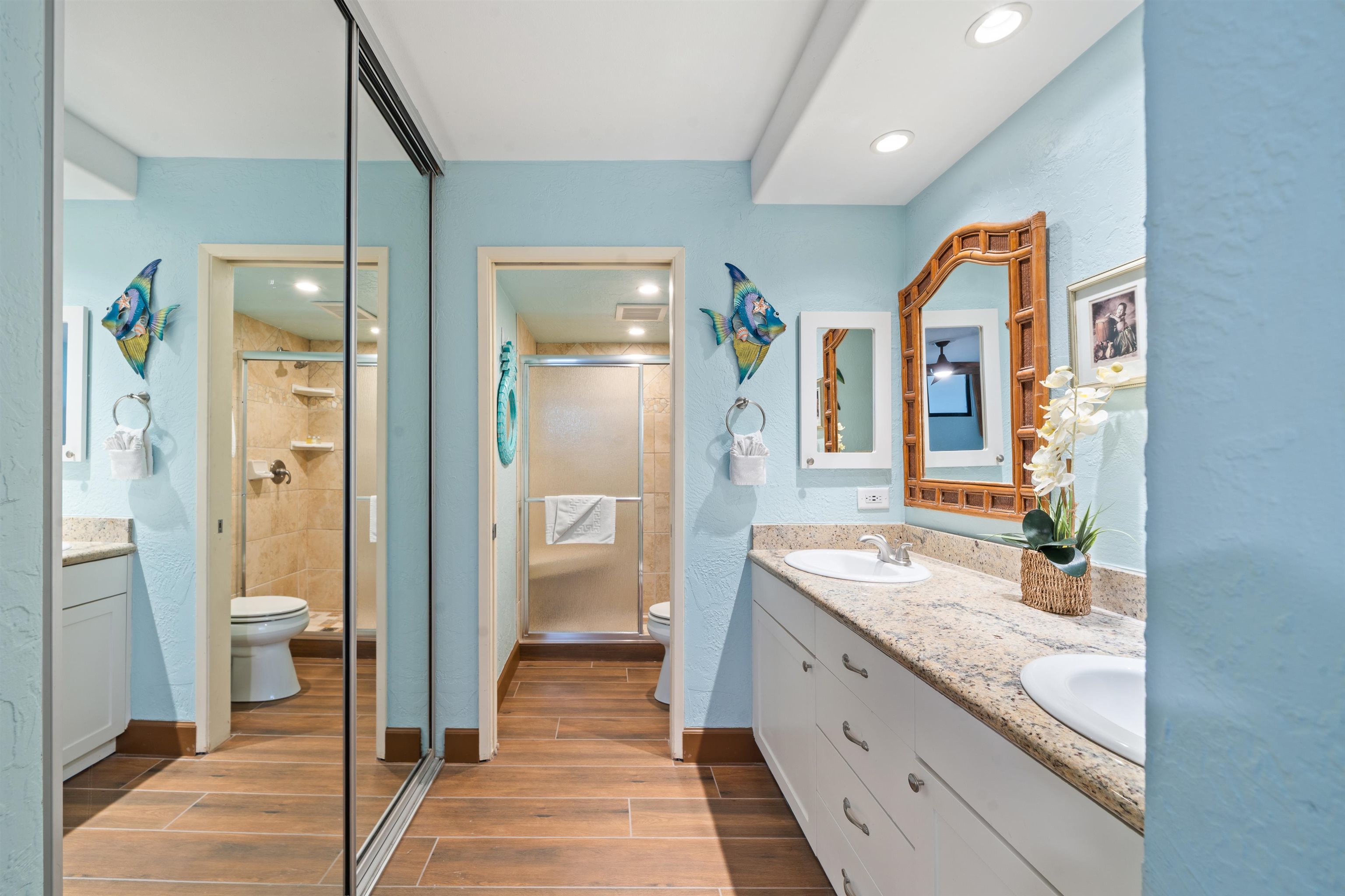 3543 Lower Honoapiilani Road, Unit G103 Lahaina, HI 96761 - Photo 31 of 47 a spacious bathroom with a granite countertop sink mirror and a bathtub