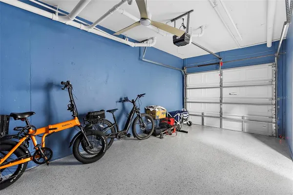 a view of a garage with storage
