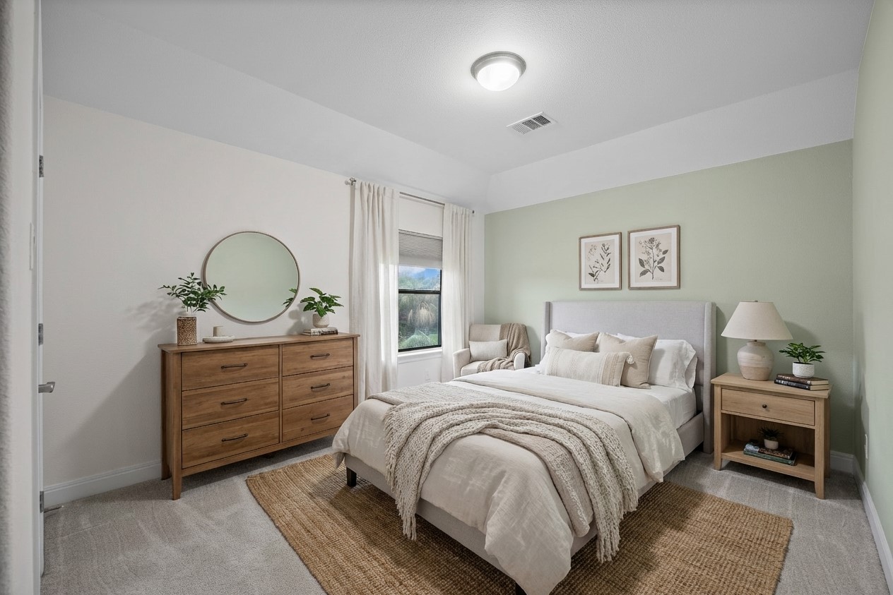 2300 Lakehurst Road Spicewood, TX 78669 - Photo 22 of 40 Bedroom featuring light colored carpet and baseboards- virtually staged