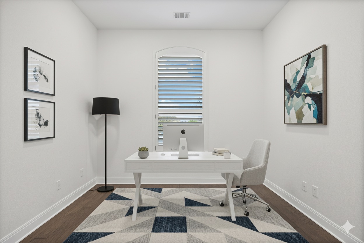 2300 Lakehurst Road Spicewood, TX 78669 - Photo 7 of 40 Office area featuring dark wood-style floors and baseboards- virtually staged