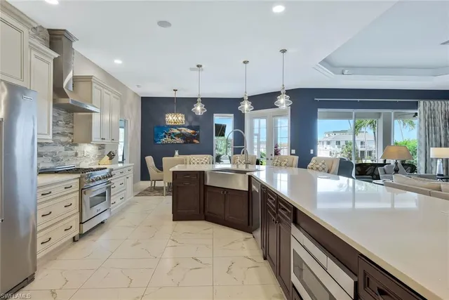 a large kitchen with cabinets