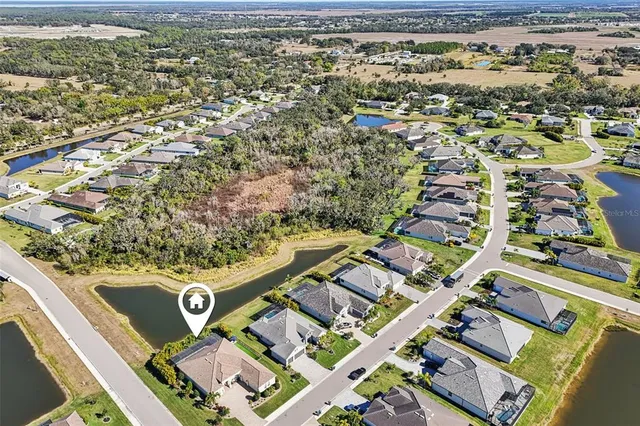 an aerial view of residential houses with outdoor space