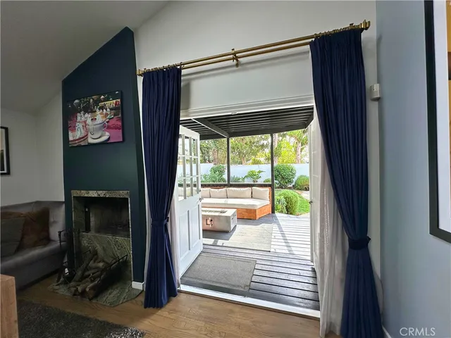 a outdoor living space with furniture and garden view