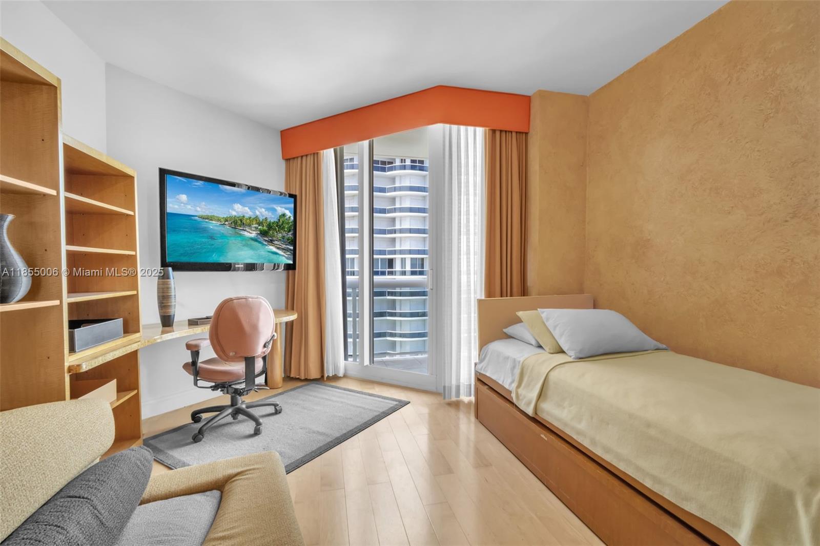 9595 Collins Avenue, Unit N9A Surfside, FL 33154 - Photo 42 of 66 a bedroom with a bed and a dresser next to a window