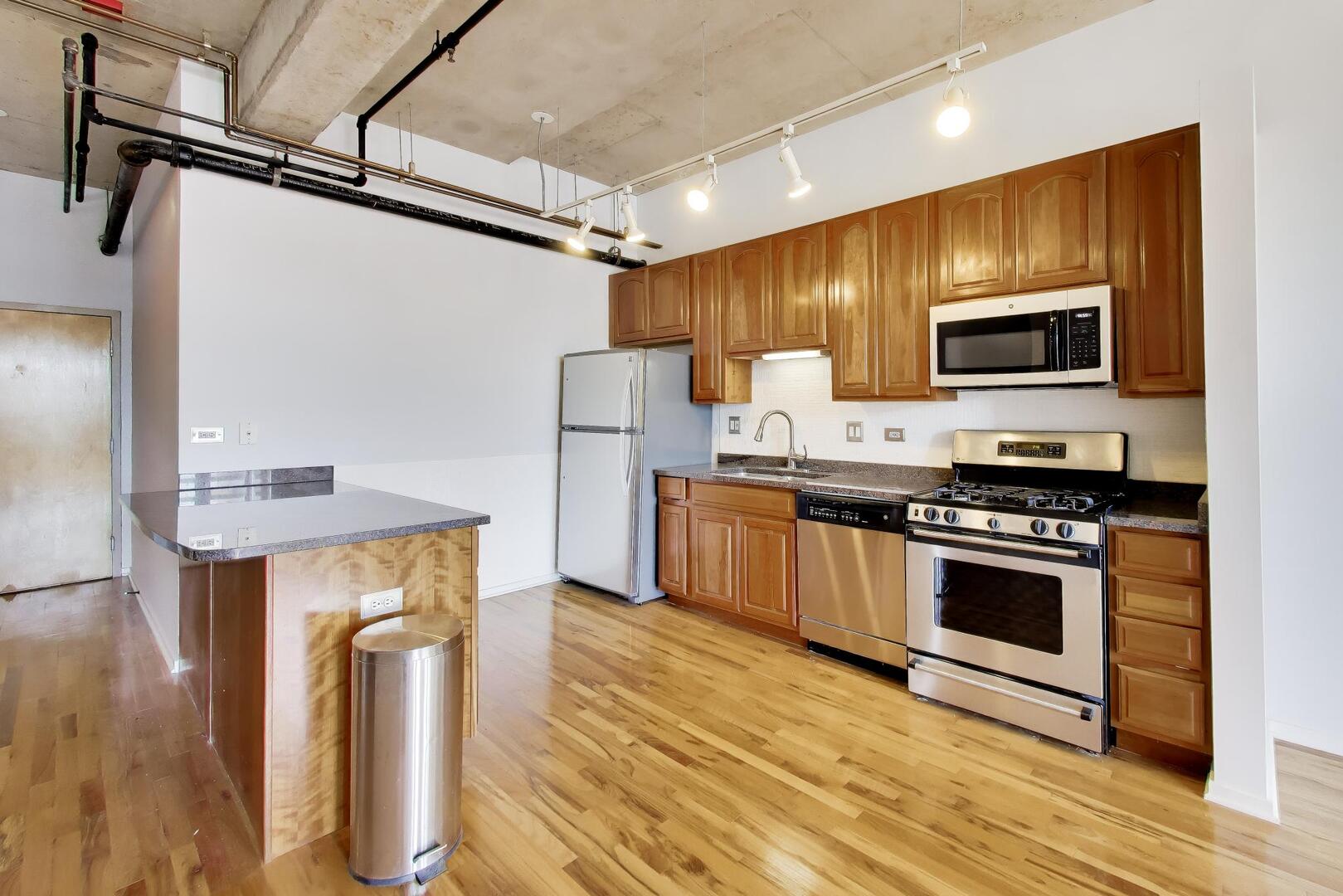 6 South Laflin Street, Unit 923 Chicago, IL 60607 - Photo 8 of 24 a kitchen with granite countertop a stove and a refrigerator