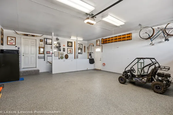 a view of a garage with furniture