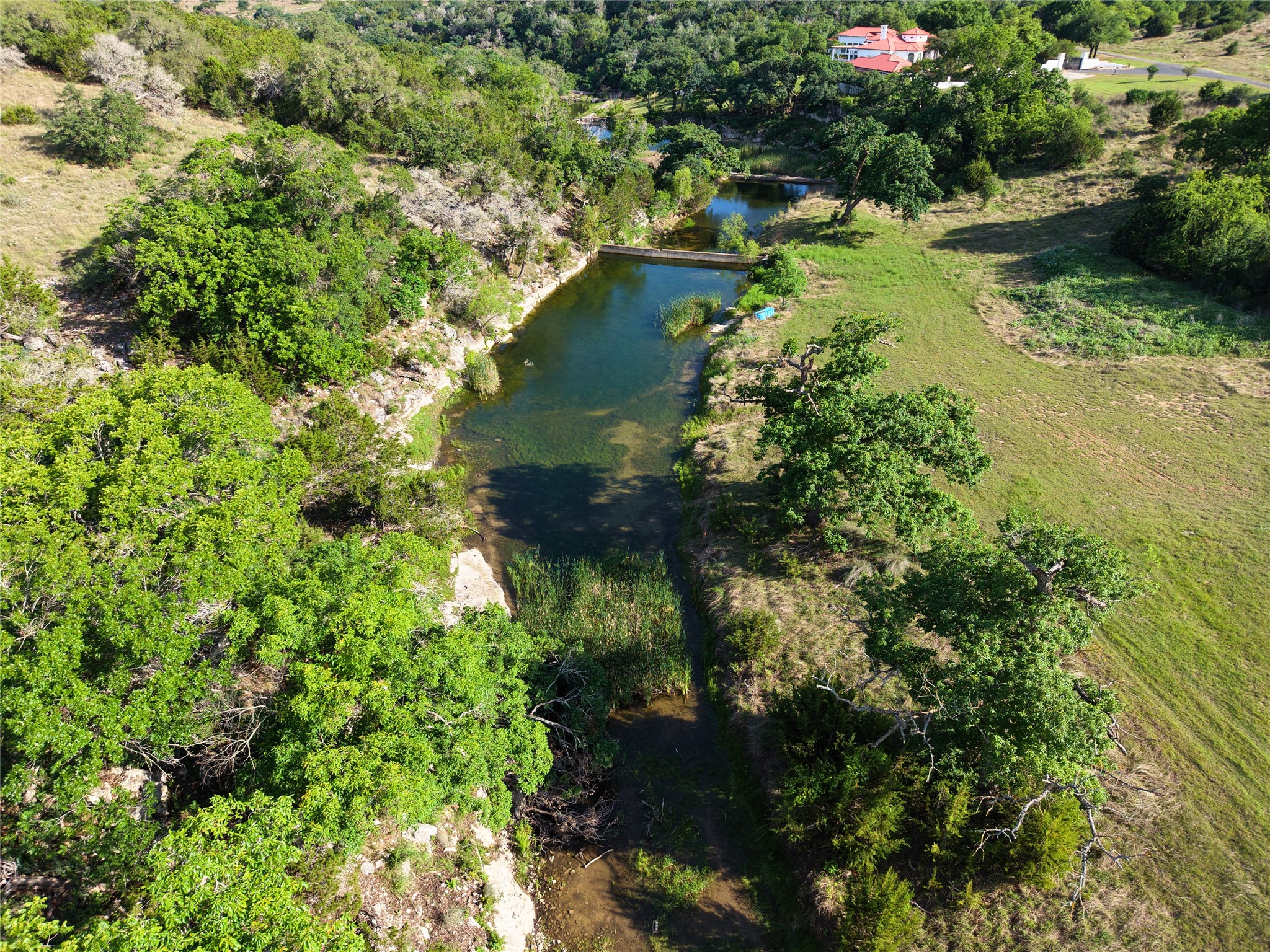 1292 Upper Turtle Creek Road Kerrville, TX 78028 - Photo 37 of 40 A tranquil pond and flowing stream are surrounded by vibrant green trees, enhancing this natural setting.
