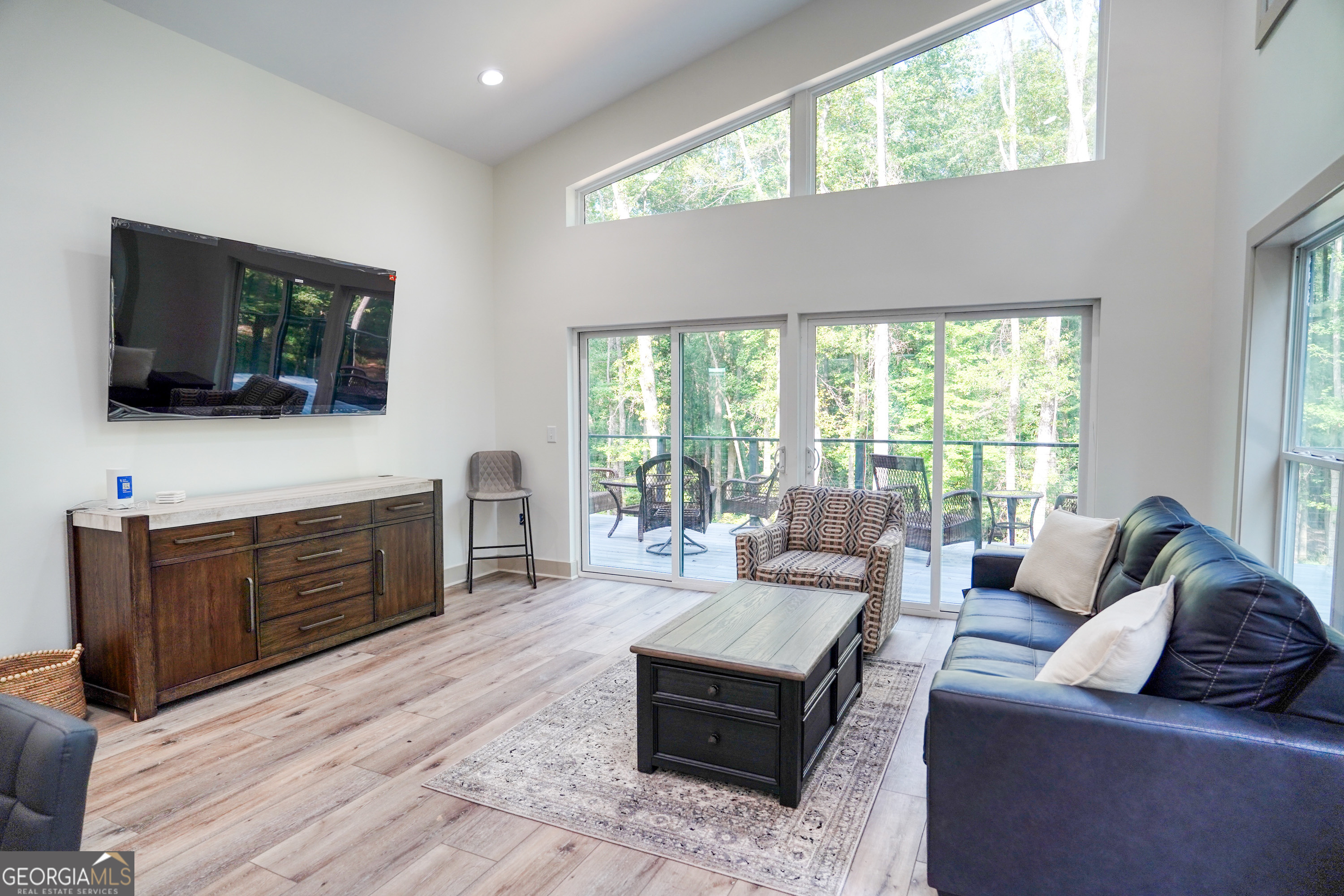440 Palmetto Road Tyrone, GA 30290 - Photo 5 of 32 a living room with furniture a flat screen tv and a floor to ceiling window