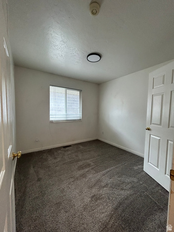203 North Geneva Road, Unit 10 Provo, UT 84601 - Photo 9 of 16 Bright interior room featuring a window with blinds, a modern flush-mount ceiling light, and neutral-toned carpeting