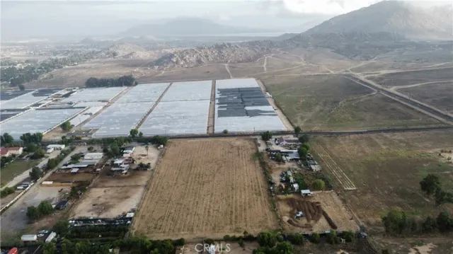 an aerial view of a backyard
