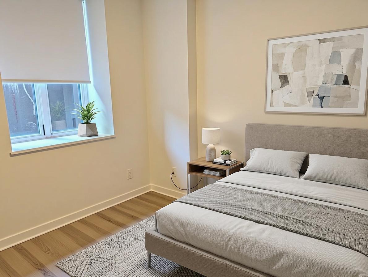 1453 Maple Avenue, Unit B06 Evanston, IL 60201 - Photo 6 of 16 a bedroom with a bed and a painting on the wall