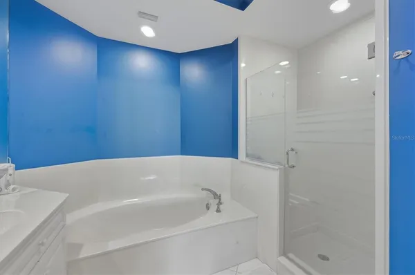 a bathroom with a bathtub